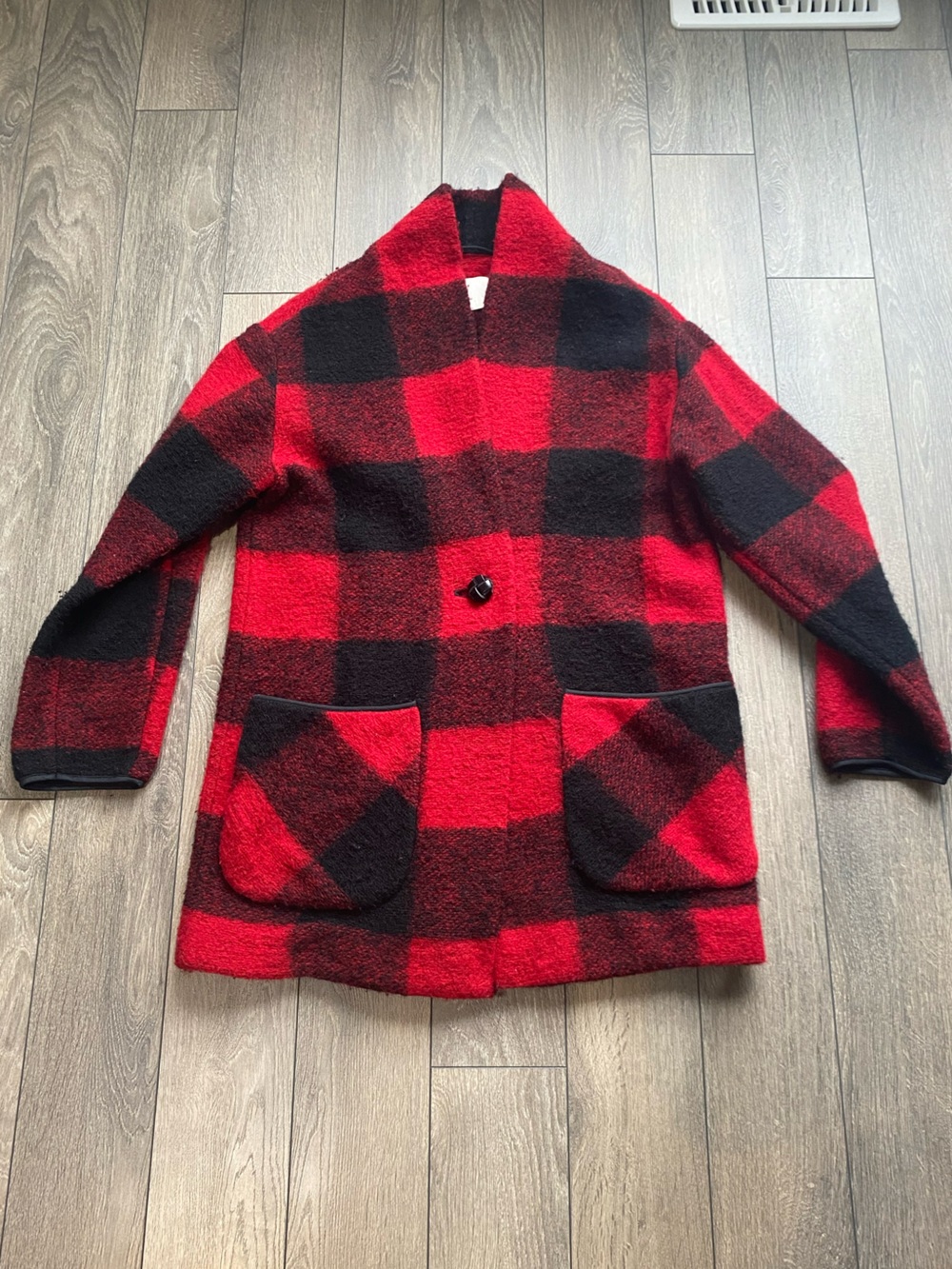 Wilfred Free Off Duty Buffalo Plaid Wool Blend Jacket Red Black Sz - Picture 3 of 10